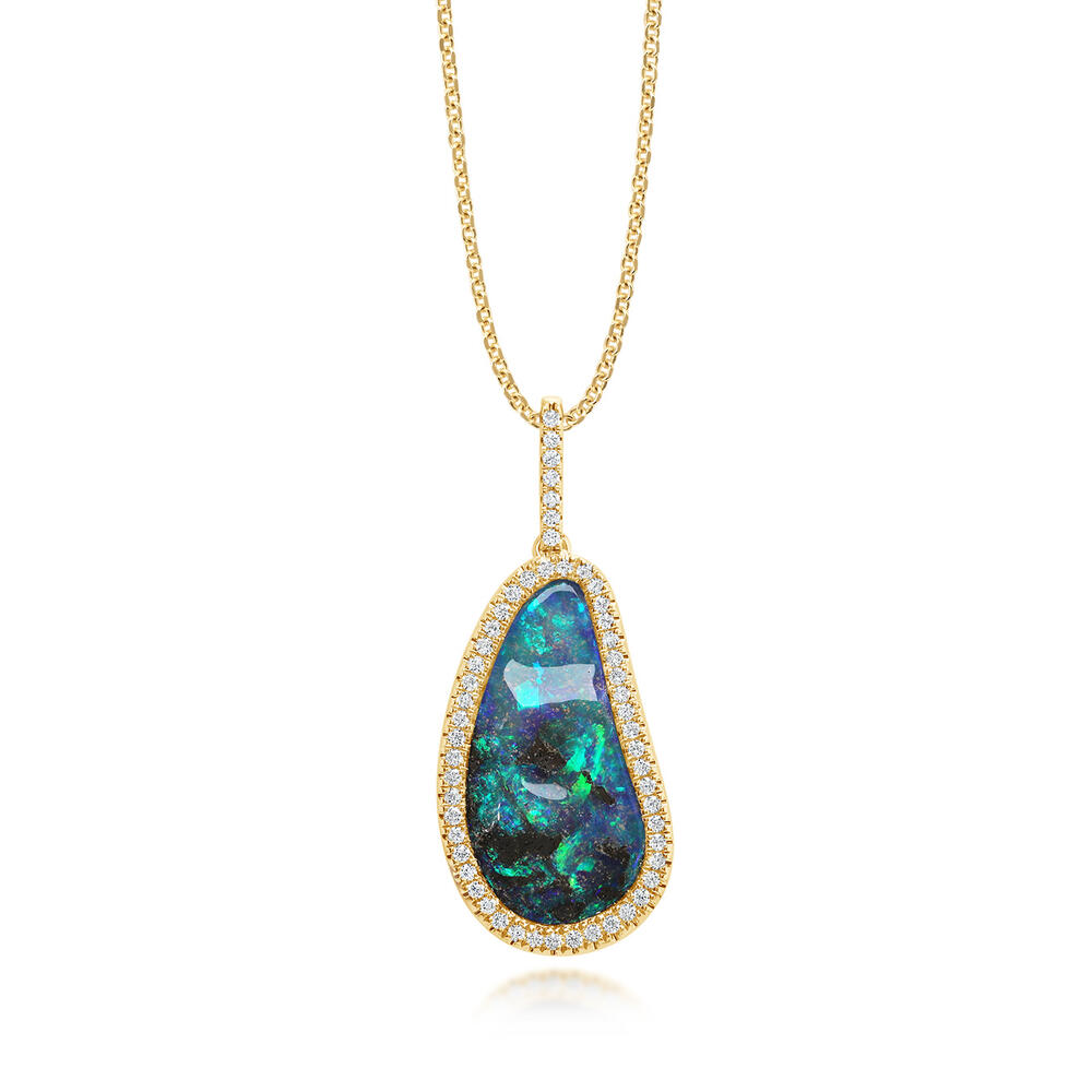 14K Yellow Gold Australian Boulder Opal/Diamond Pendant