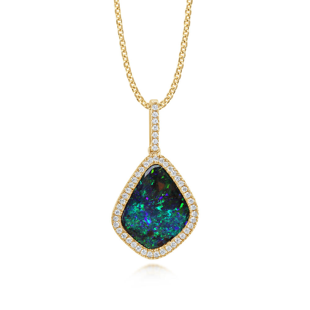 14K Yellow Gold Australian Boulder Opal/Diamond Pendant