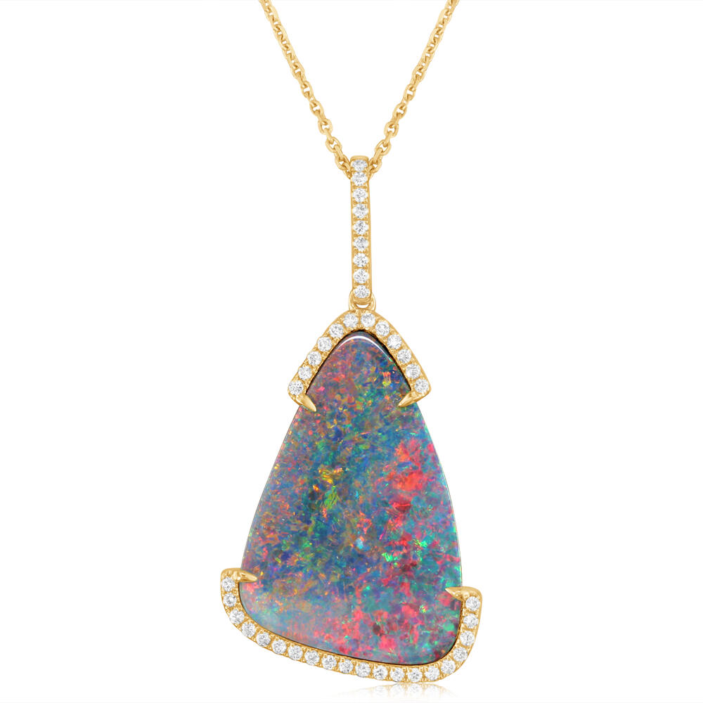 14K Yellow Gold Australian Opal Doublet/Diamond Pendant