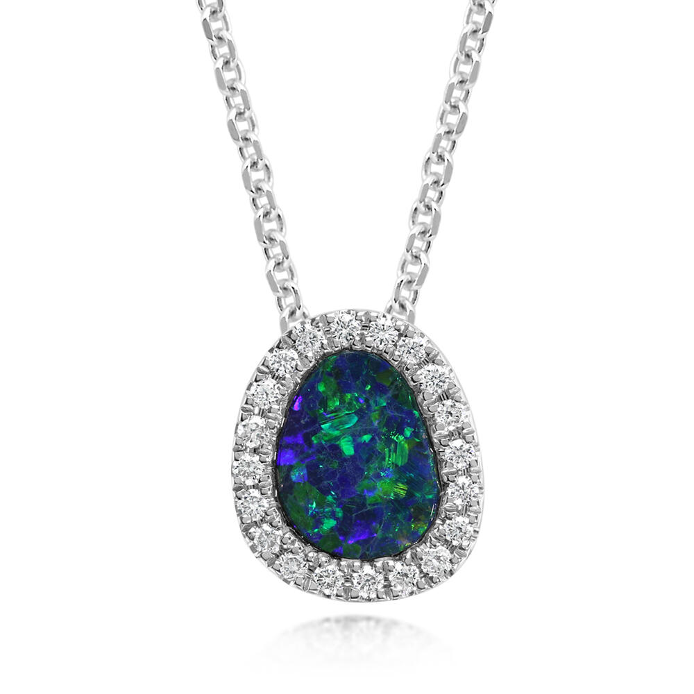 14K White Gold Australian Opal Doublet/Diamond Pendant