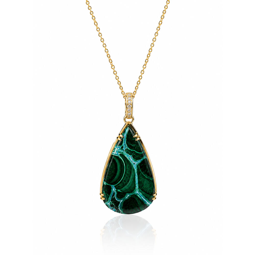14K Yellow Gold Malachite Chrysocolla/Diamond Pendant