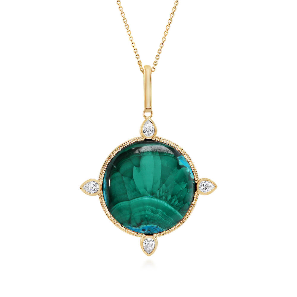 14K Yellow Gold Malachite/Chrysocolla/ Diamond Pendant