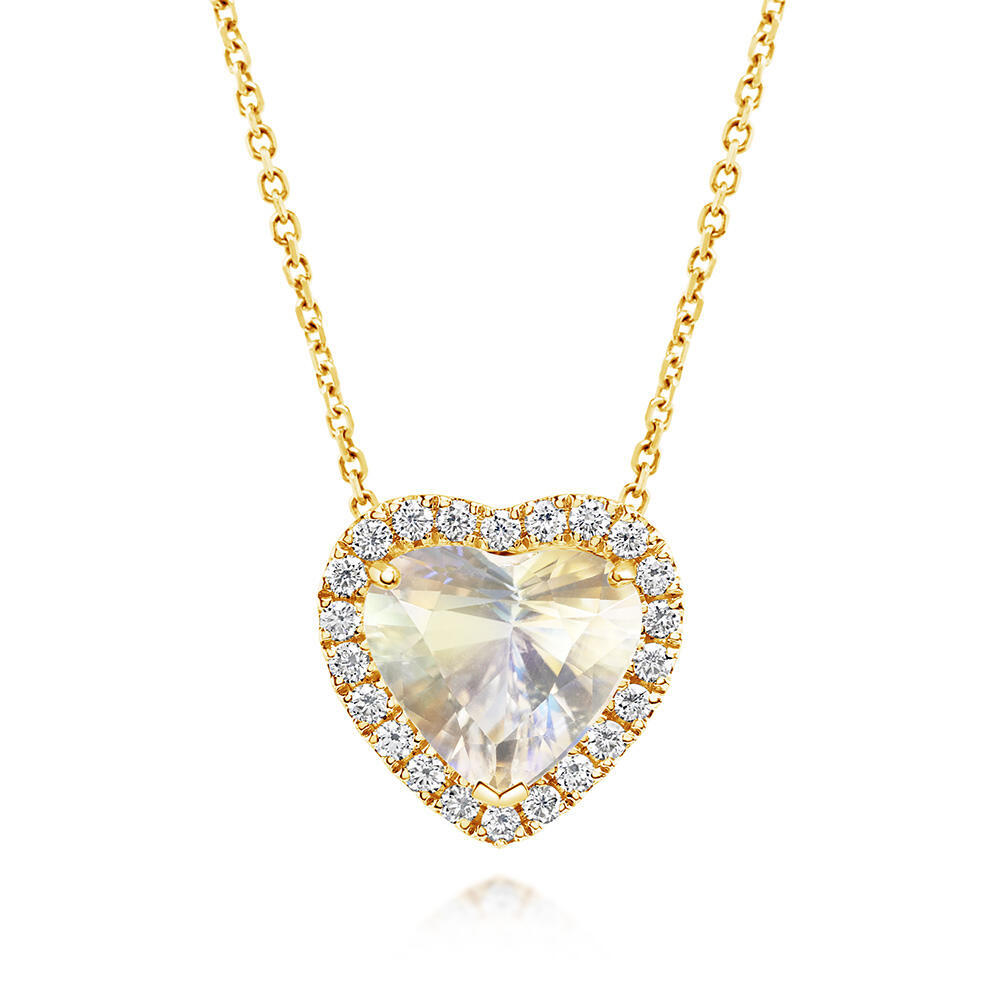14K Yellow Gold Rainbow Moonstone/Diamond Pendant