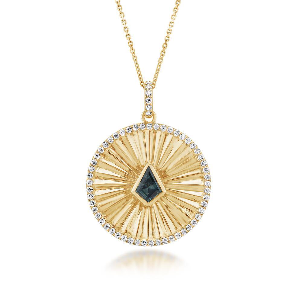 14K Yellow Gold Montana Sapphire /Diamond Medallion Pendant