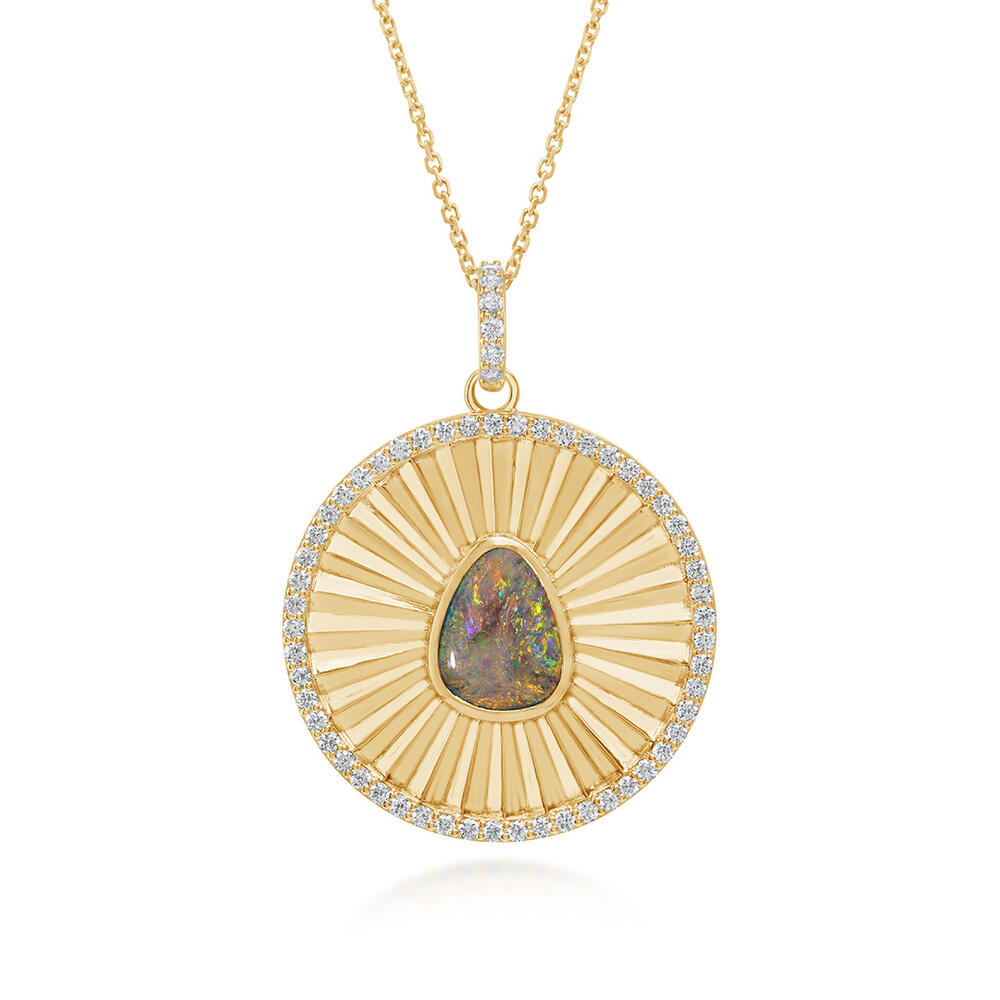 14K Yellow Gold Australian Black Opal/Diamond Medallion Pendant