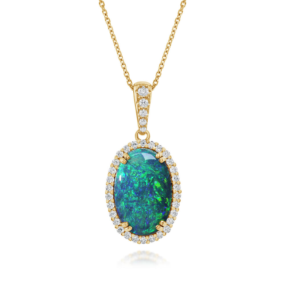 18K Yellow Gold Australian Black Opal/Diamond Pendant