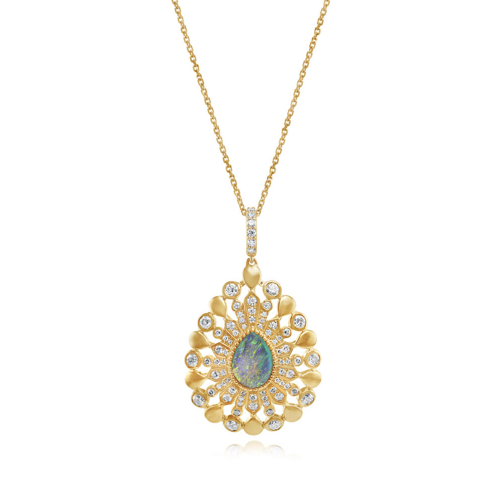 14K Yellow Gold Australian Black Opal/Diamond Pendant