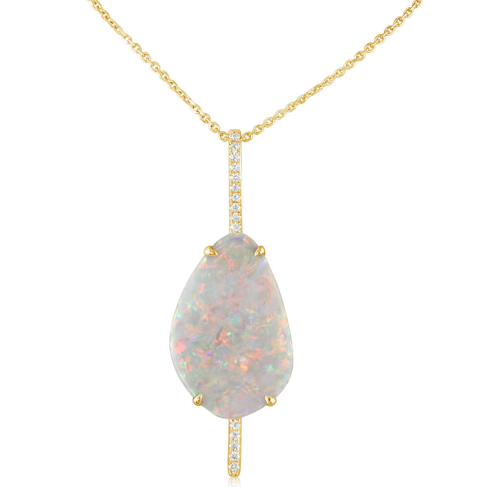 14K Yellow Gold Australian Opal/Diamond Pendant