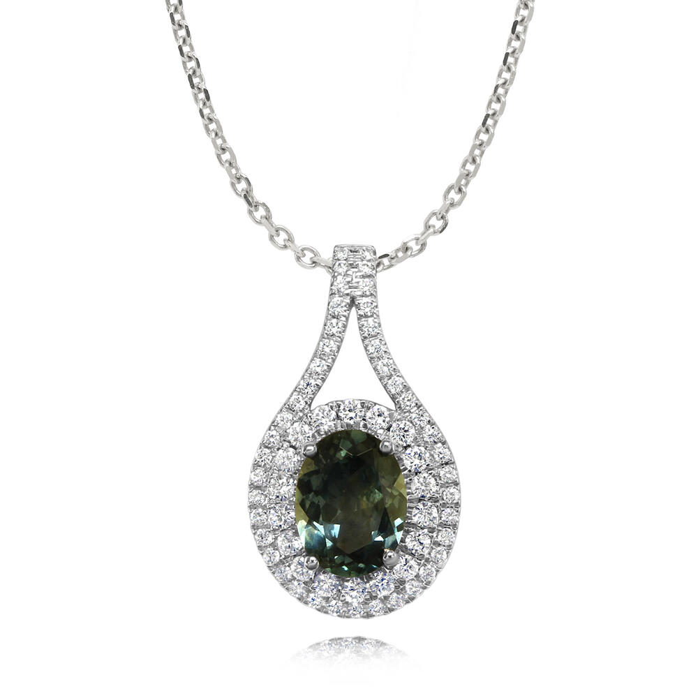 14K White Gold Montana Sapphire Pendant (Includes Chain)