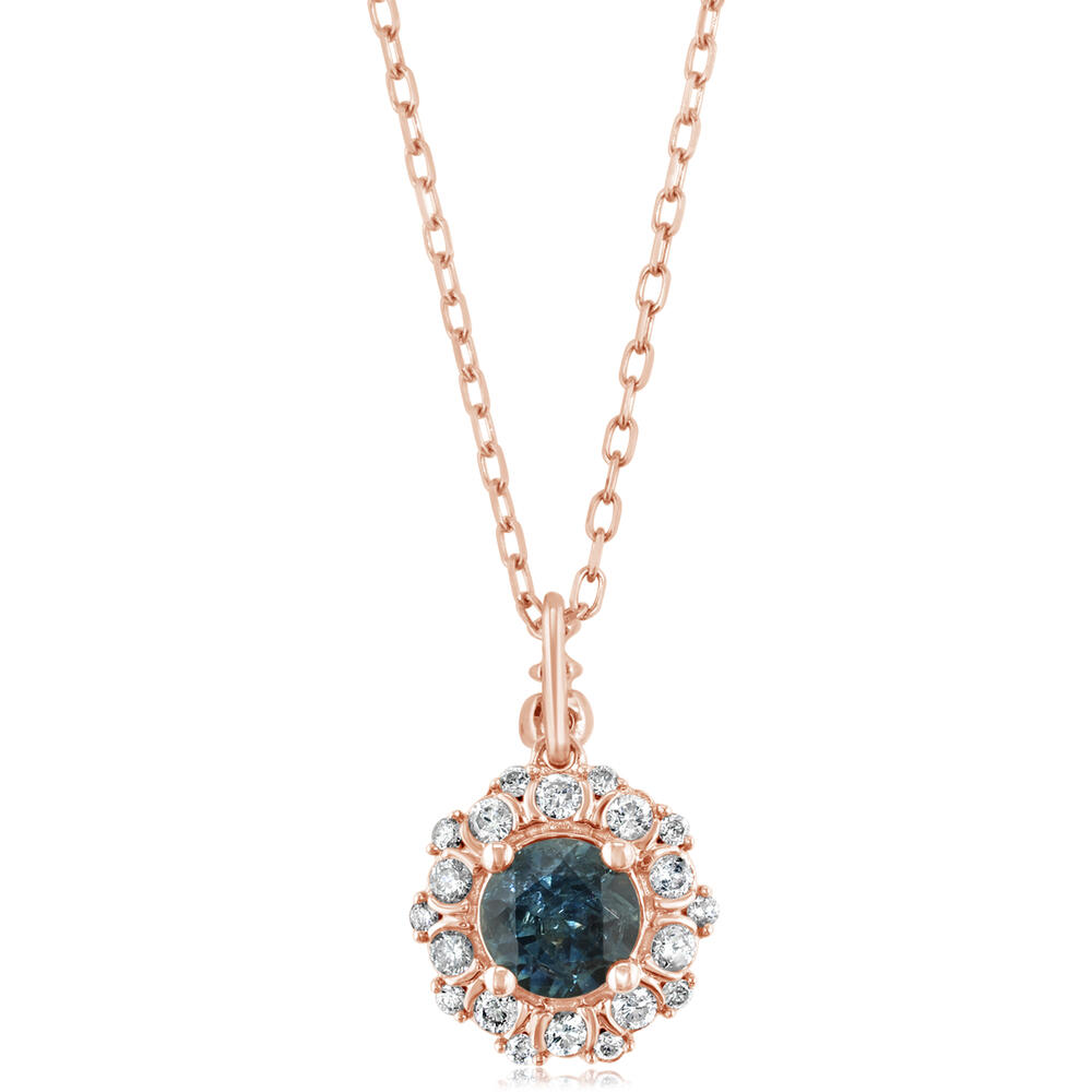 14K Rose Gold 5.00x3.20mm Round Montana Sapphire/Diamond Pendant (Includes Chain)