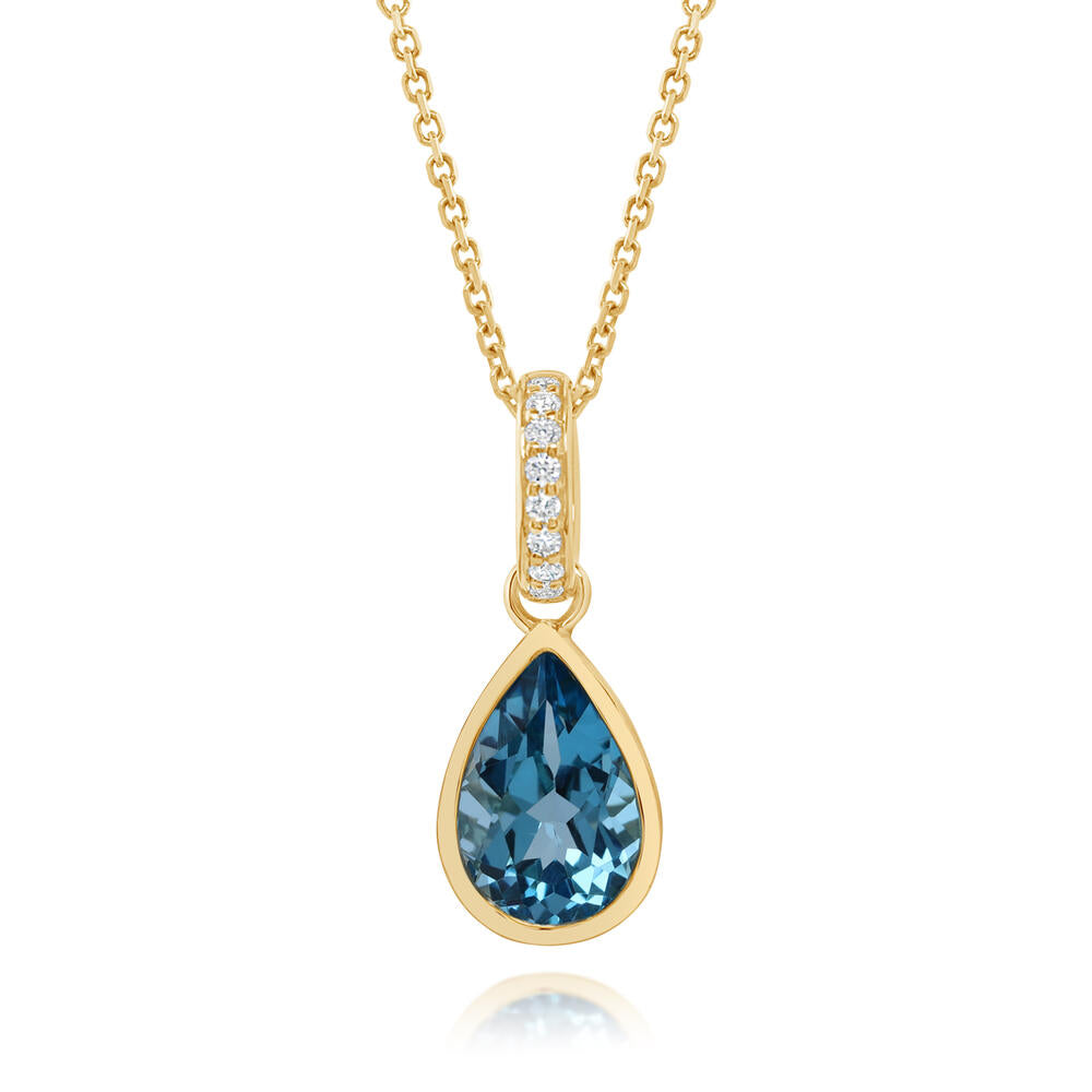 14K Yellow Gold Blue Topaz/Diamond Pendant