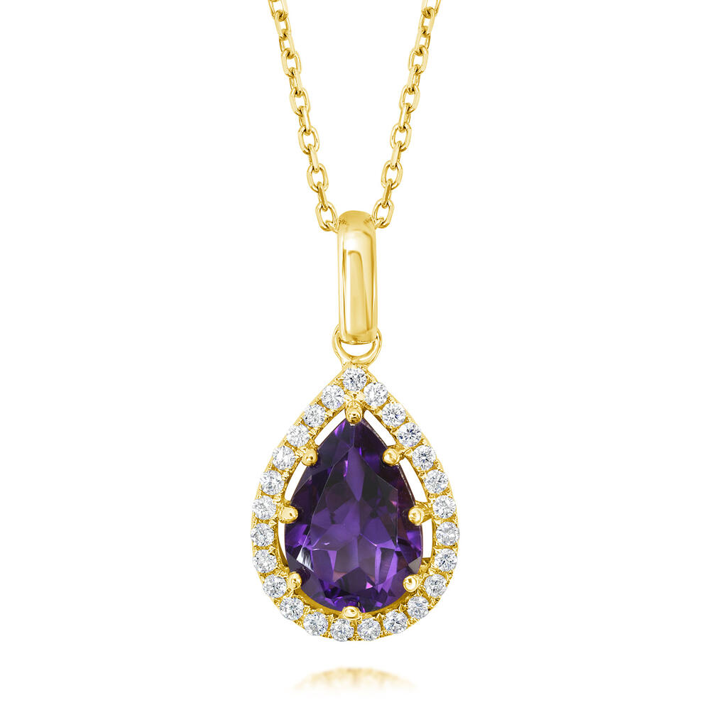 14K Yellow Gold 10x7 Pear Amethyst/Diamond Pendant
