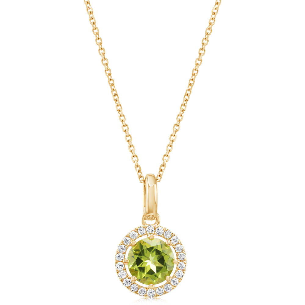 14K Yellow Gold 7mm Round Peridot/Diamond Pendant