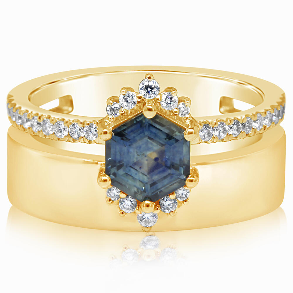 18K Yellow Gold Montana Sapphire/Diamond Cigar Band Ring