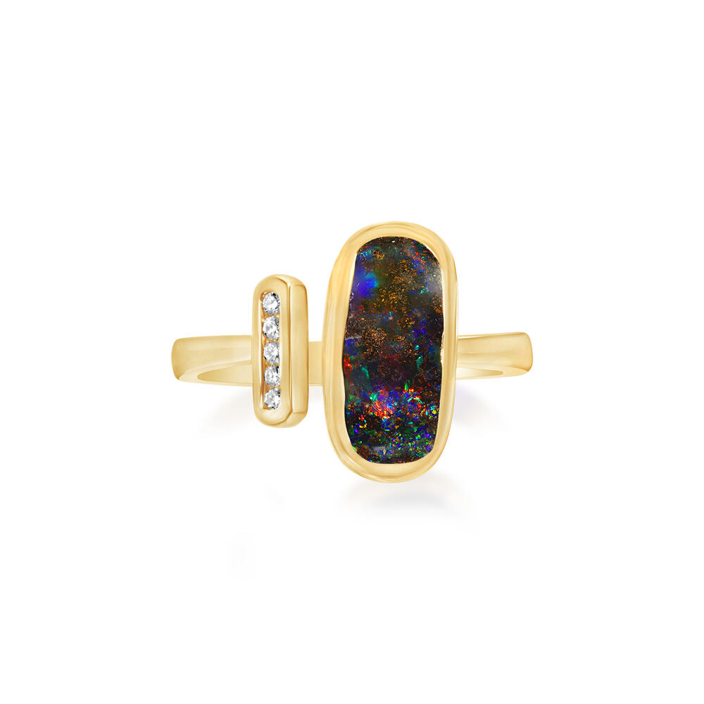 14K Yellow Gold Australian Boulder Opal/Diamond Ring