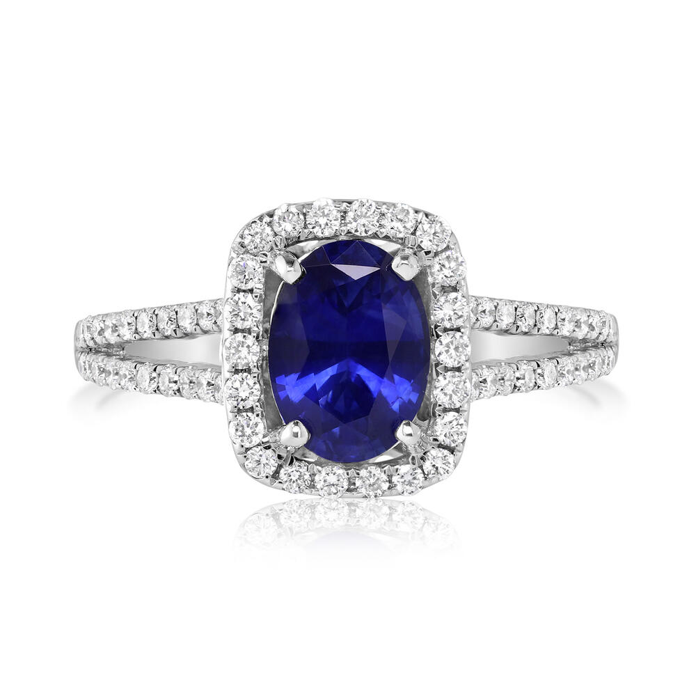 14K White Gold Ceylon Sapphire/Diamond Ring