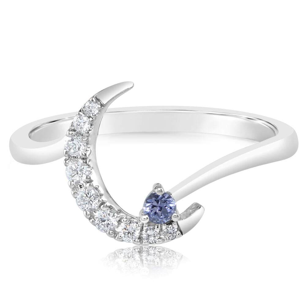 14K White Gold Yogo Sapphire/Diamond Moon Ring