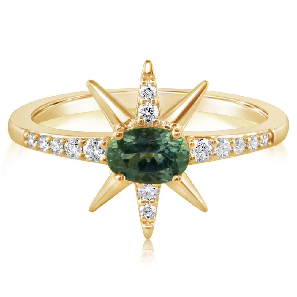 14K Yellow Gold Montana Sapphire/Diamond Star Ring