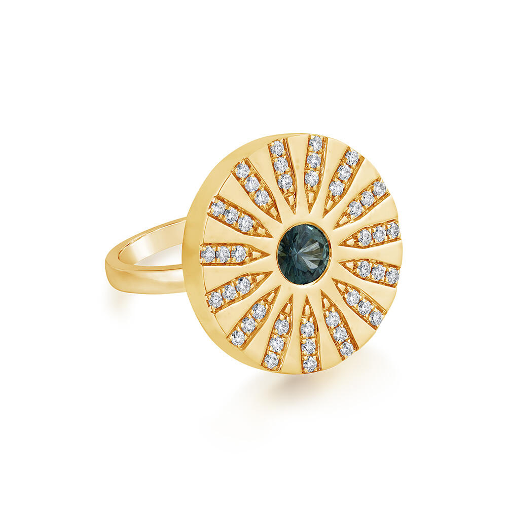 14K Yellow Gold Montana Sapphire/Diamond Medallion Ring
