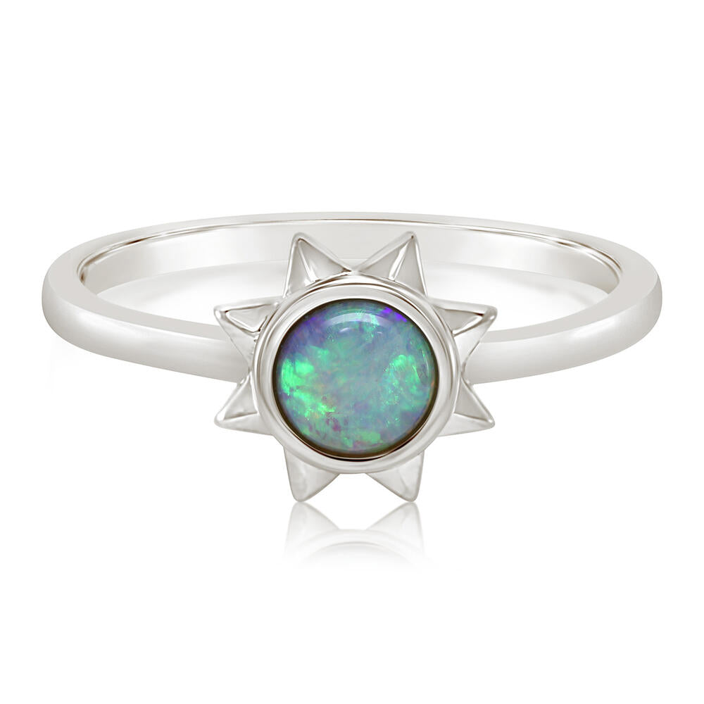 14K White Gold Australian Opal Sun Ring