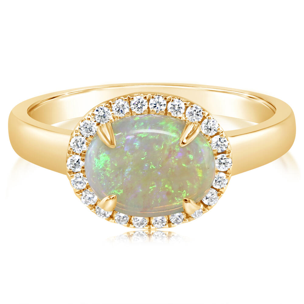18K Yellow Gold Australian Opal/Diamond Ring