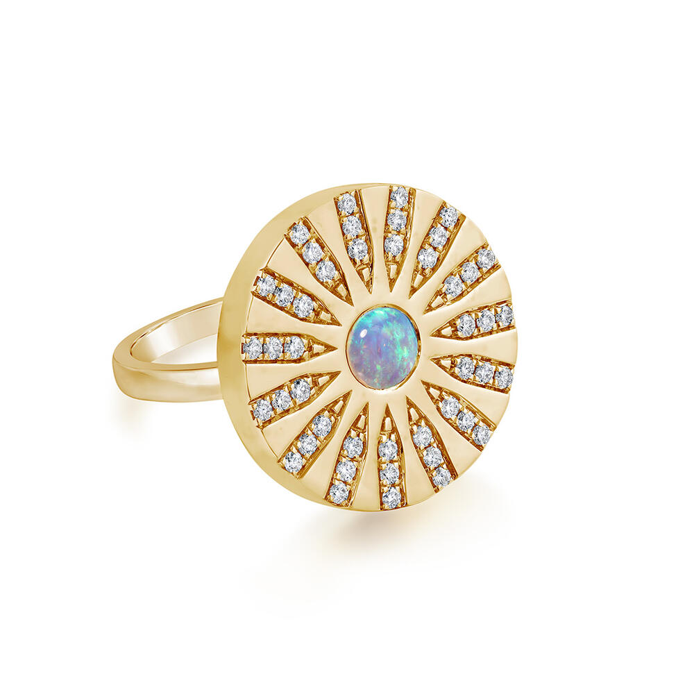 14K Yellow Gold Australian Opal/Diamond Medallion Ring