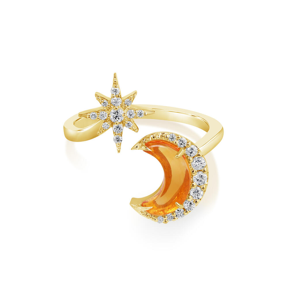 18K Yellow Gold Mexican Fire Opal/Diamond Ring