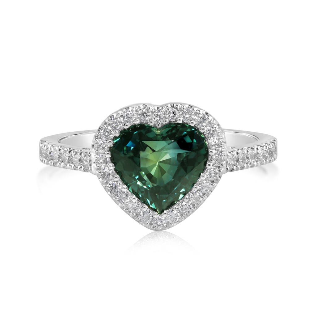 Platinum Blue Green Sapphire Ring