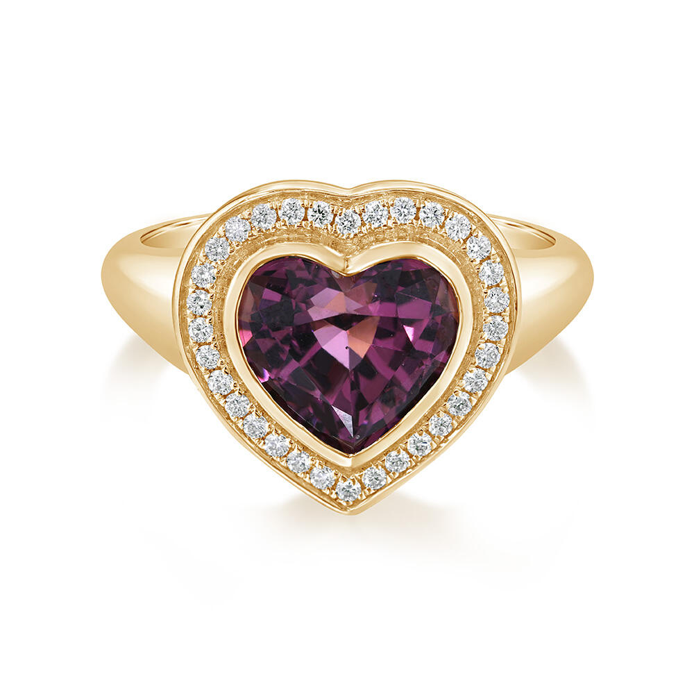 18K Yellow Gold Purple Garnet/Diamond Ring