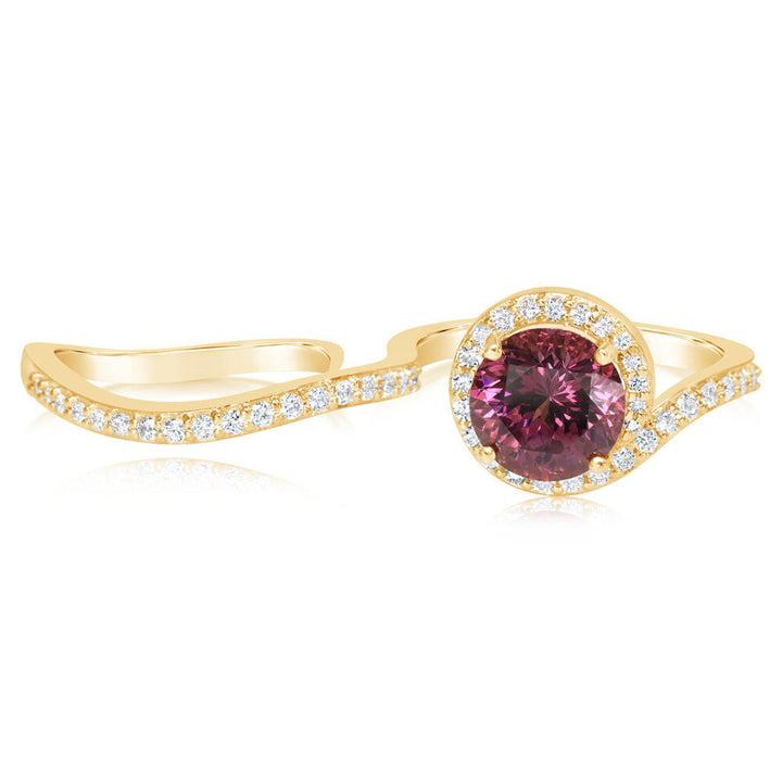 14K Yellow Gold Purple Garnet/Diamond Two Finger Ring