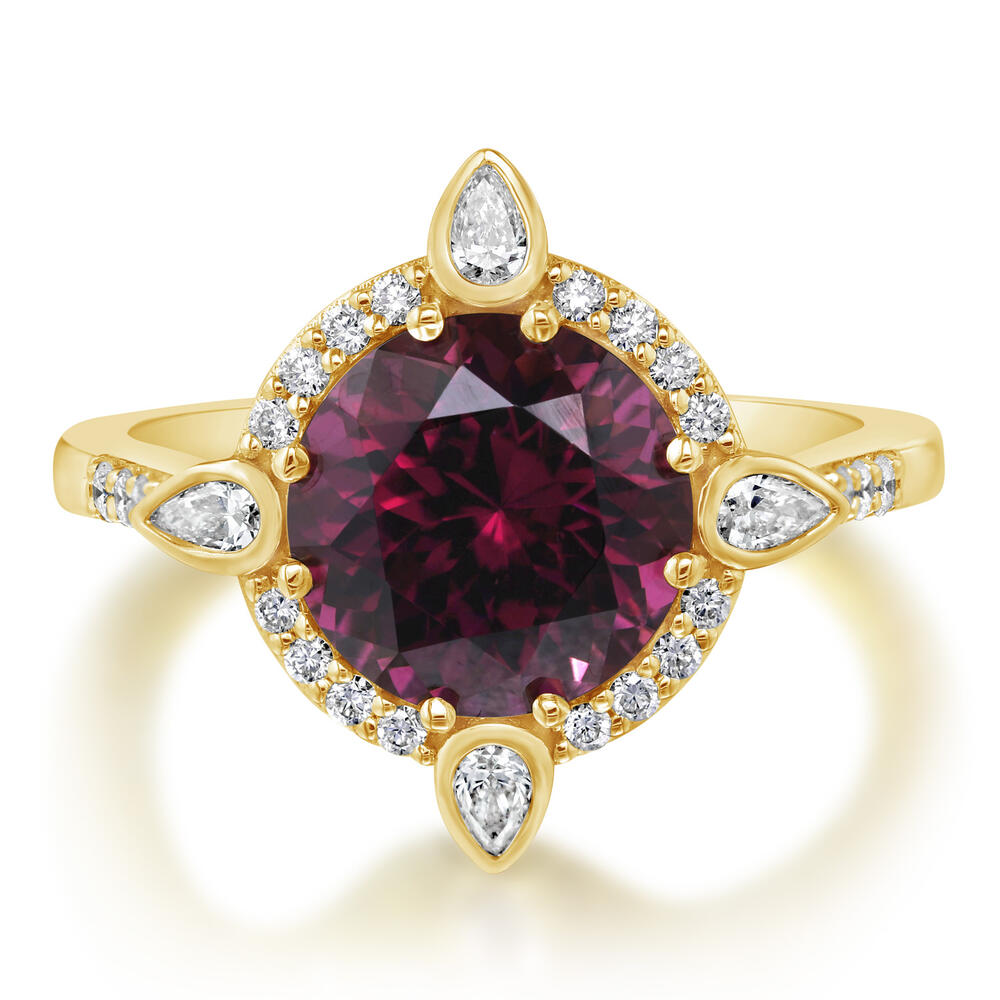 18K Yellow Gold Purple Garnet/Diamond Ring