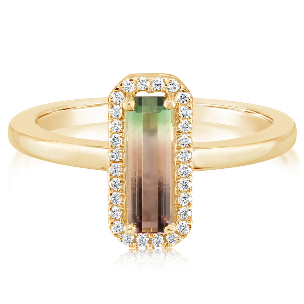 14K Yellow Gold Bi-Color Tourmaline/Diamond Ring