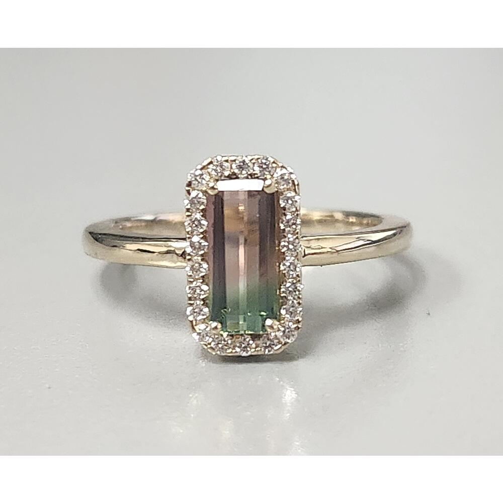 14K Yellow Gold Bi-Color Tourmaline/Diamond Ring