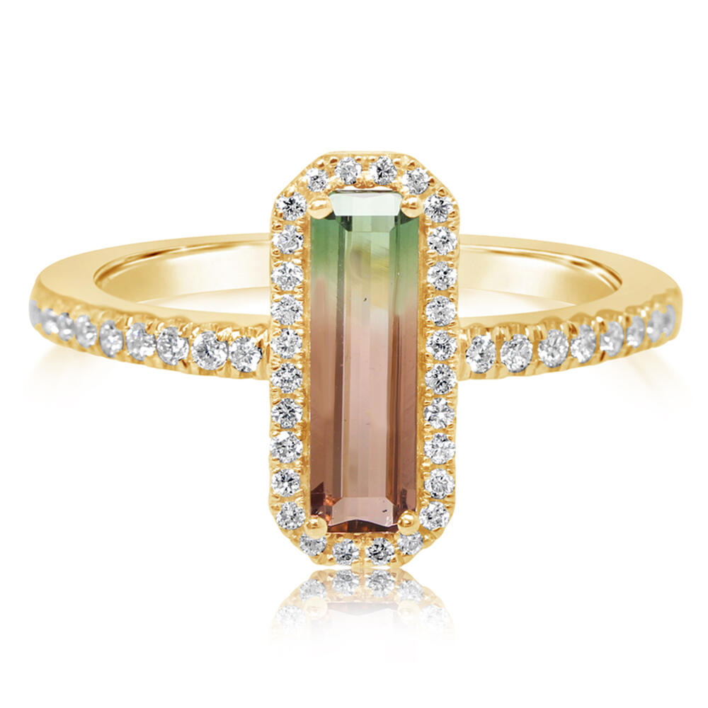 14K Yellow Gold Bi-Color Tourmaline/Diamond Ring