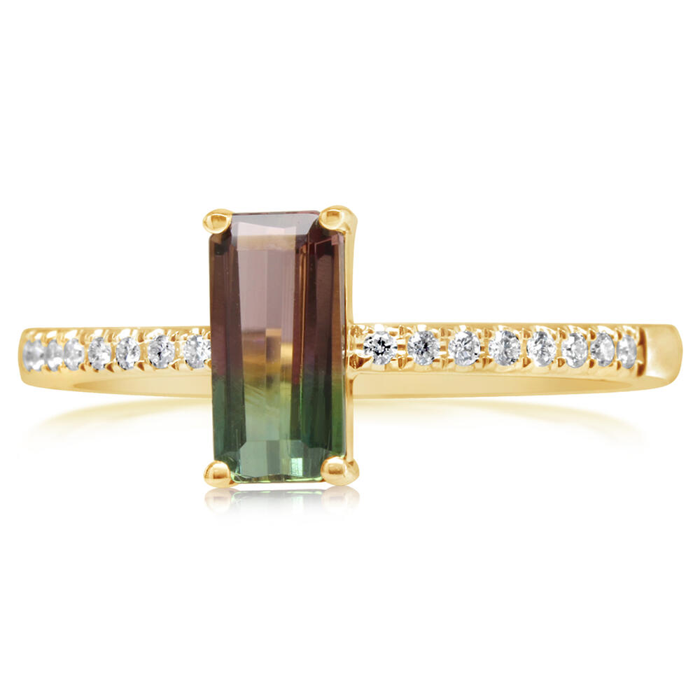 14K Yellow Gold Bi-Color Tourmaline/Diamond Ring