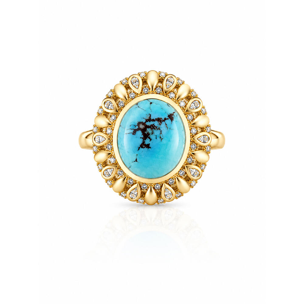 14K Yellow Golden Hills Turquoise/Diamond Ring