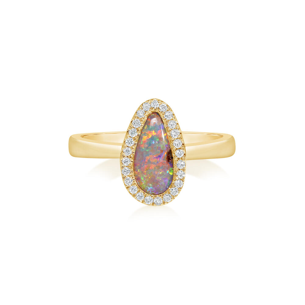 14K Yellow Gold Australian Boulder Opal/Diamond Ring