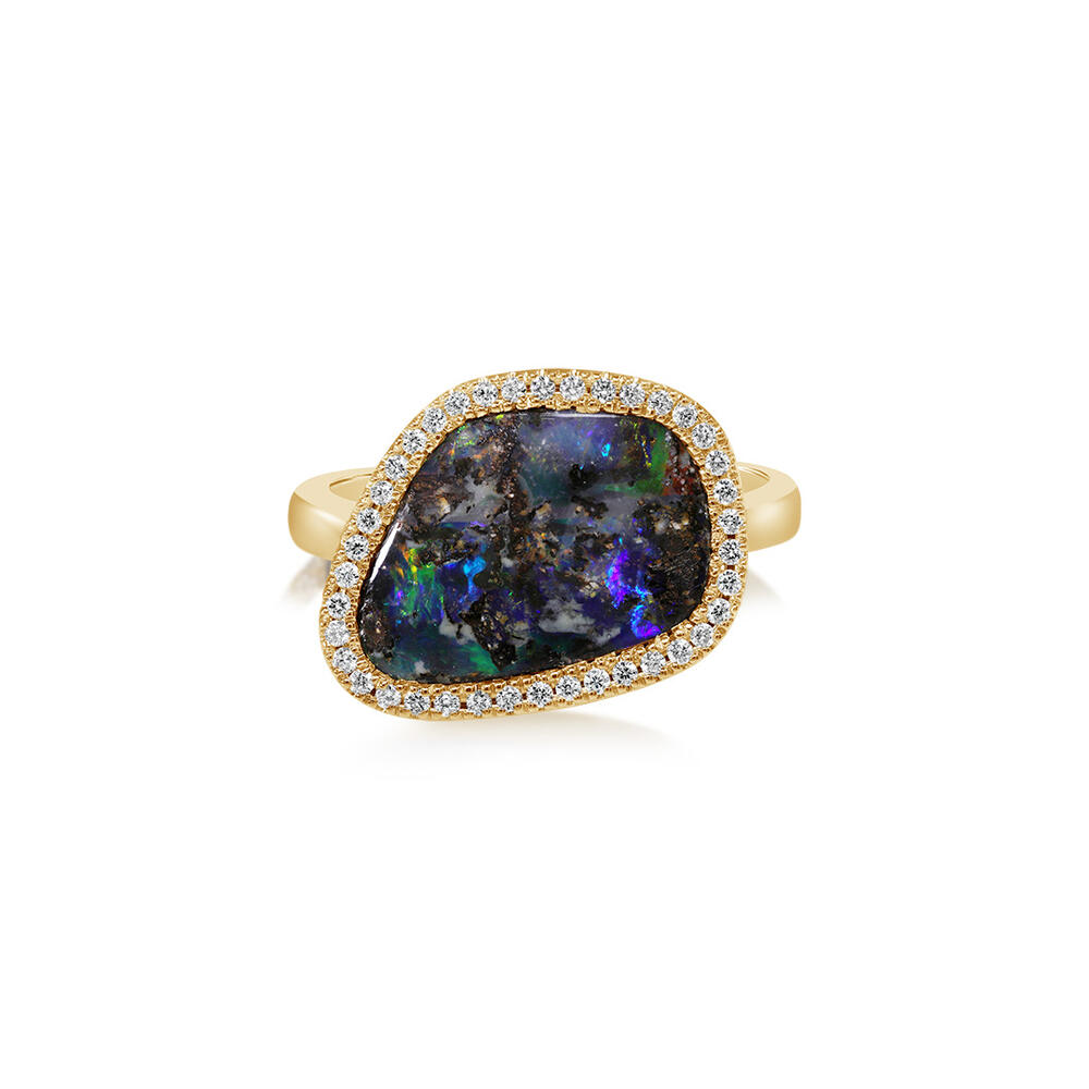 14K Yellow Gold Australian Boulder Opal/Diamond Ring