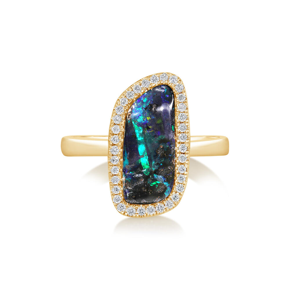 14K Yellow Gold Australian Boulder Opal/Diamond Ring