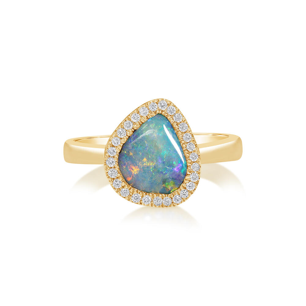 14K Yellow Gold Australian Boulder Opal/Diamond Ring