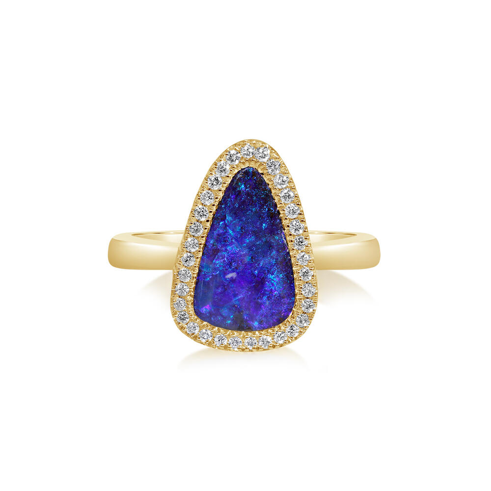 14K Yellow Gold Australian Boulder Opal/Diamond Ring