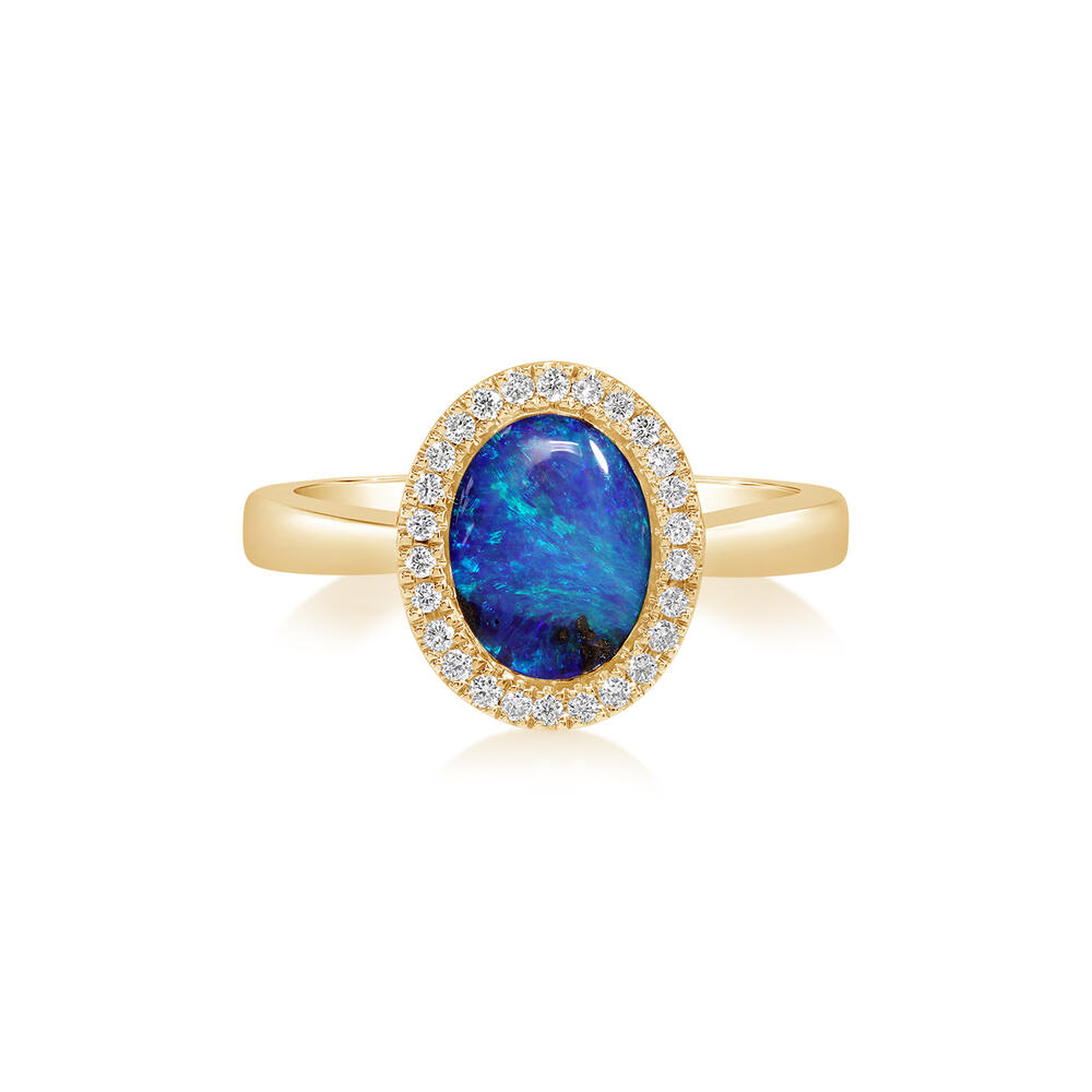 14K Yellow Gold Australian Boulder Opal/Diamond Ring