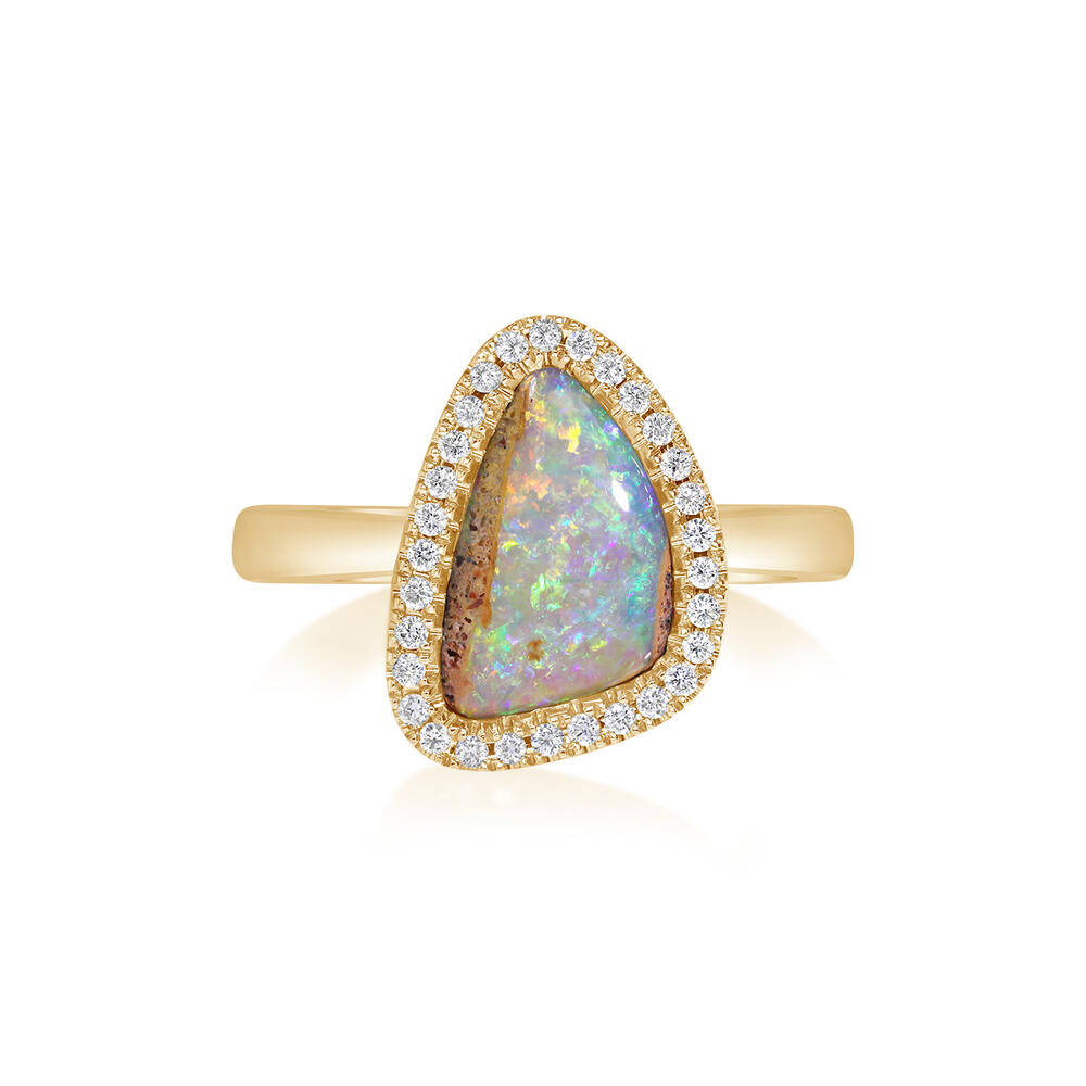 14K Yellow Gold Australian Boulder Opal/Diamond Ring