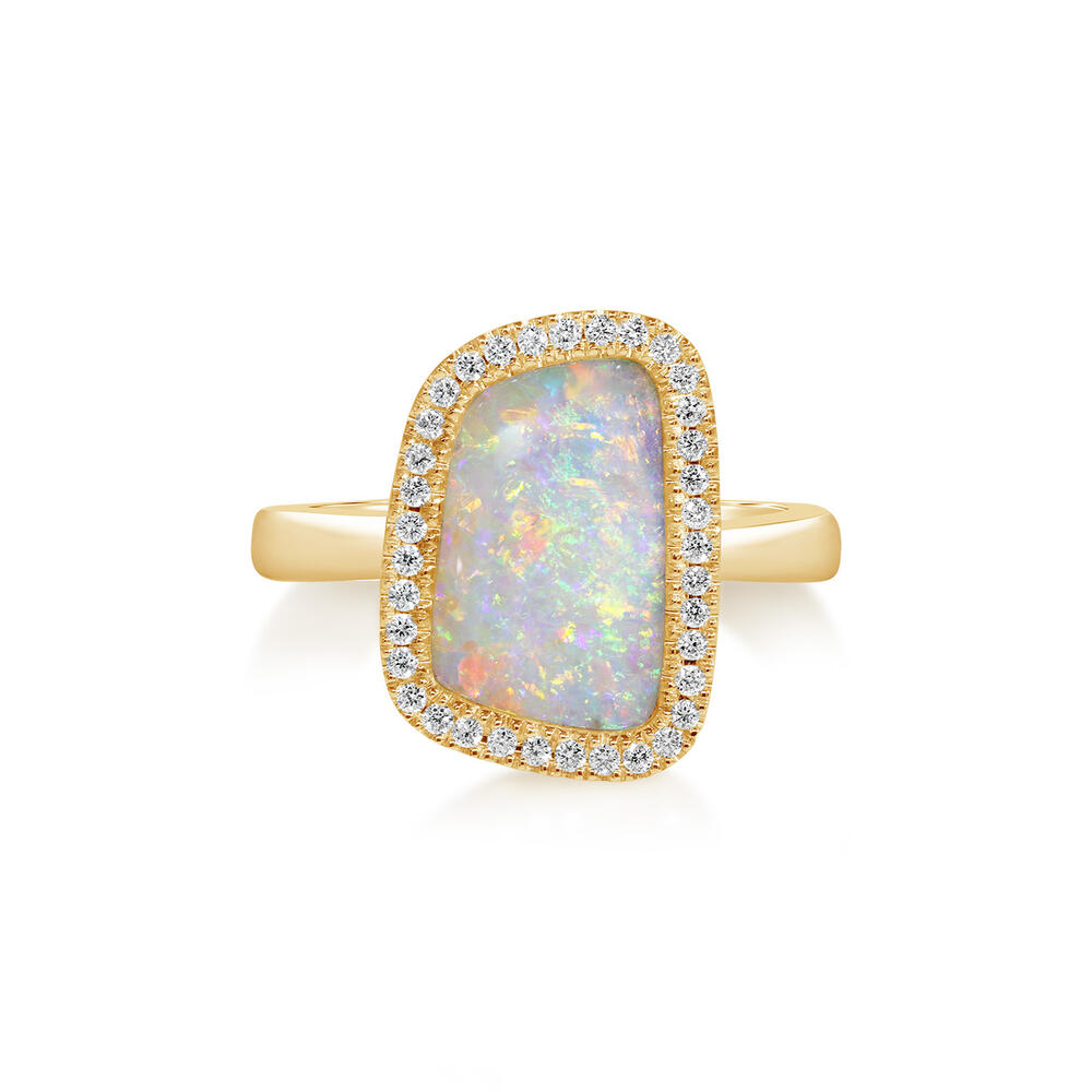 14K Yellow Gold Australian Boulder Opal/Diamond Ring