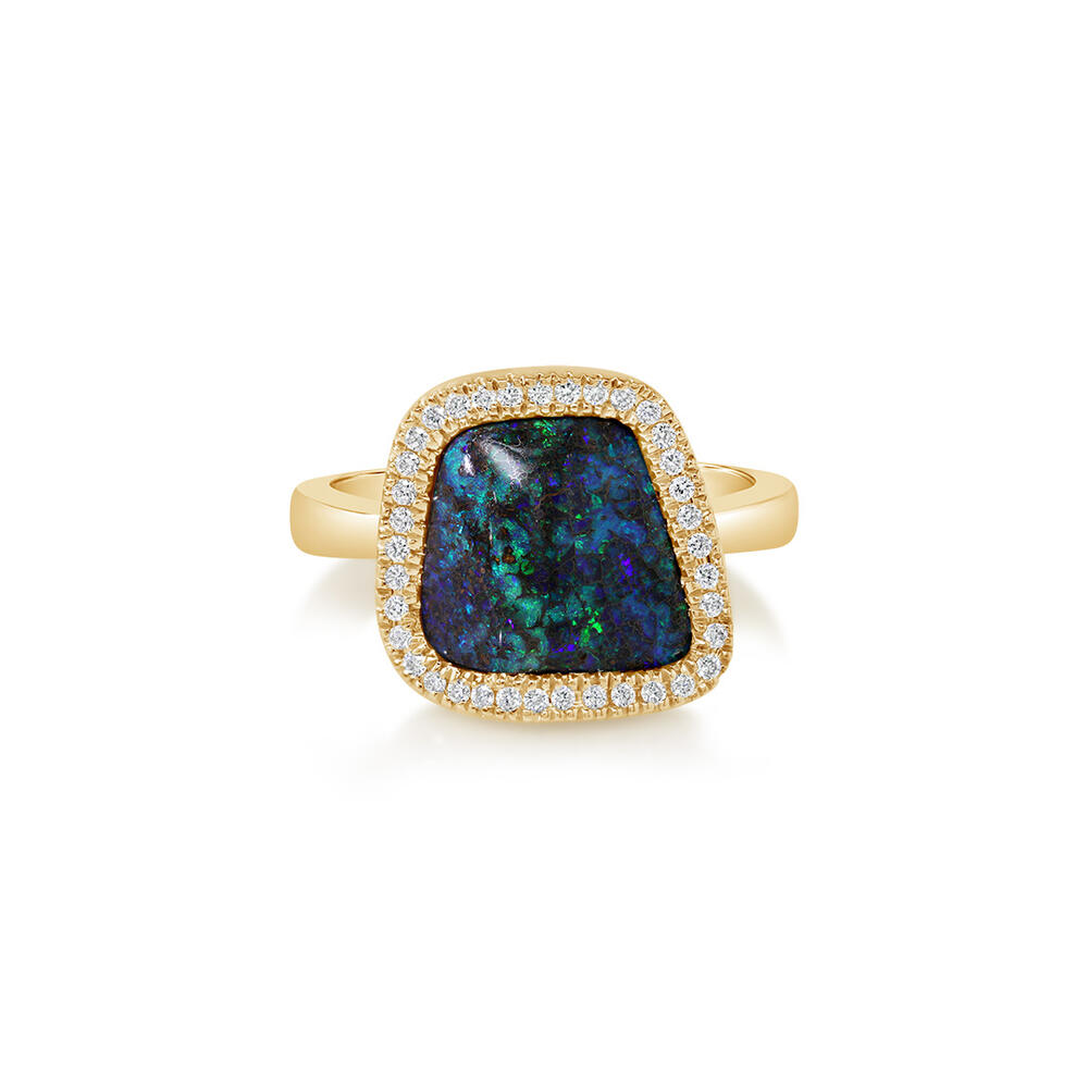 14K Yellow Gold Australian Boulder Opal/Diamond Ring