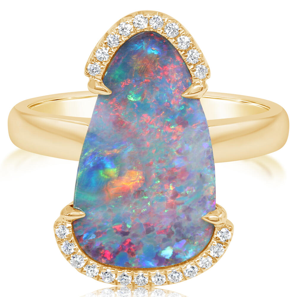 14K Yellow Gold Australian Opal Doublet/Diamond Ring ,