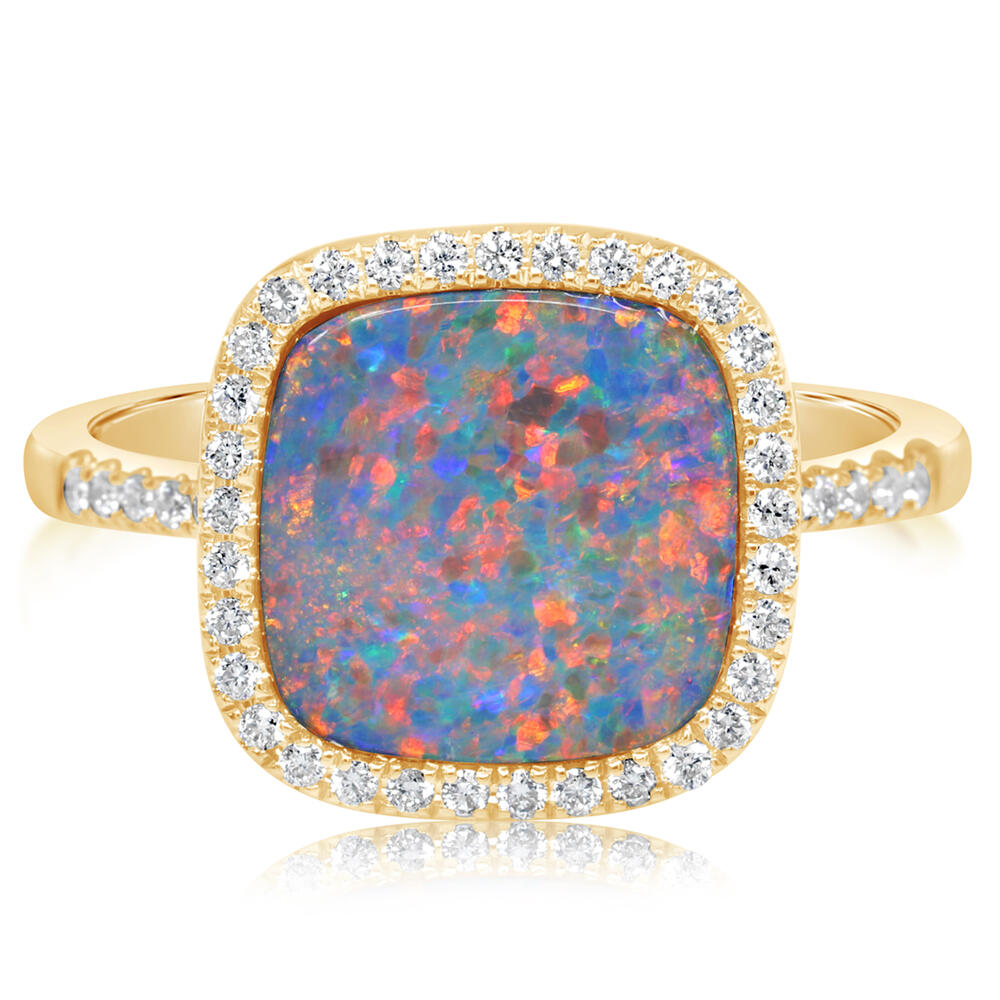 14K Yellow Gold Australian Opal Doublet/Diamond Ring ,