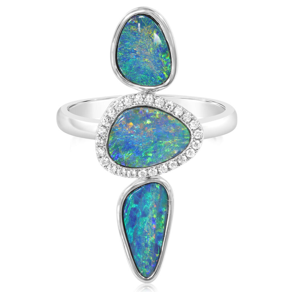 14K White Gold Australian Opal Doublet/Diamond Ring