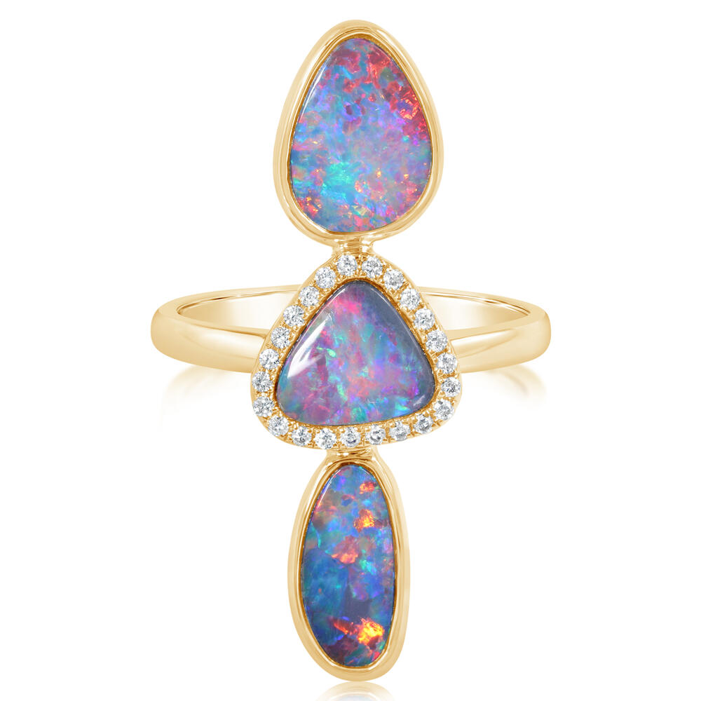 14K Yellow Gold Australian Opal Doublet/Diamond Ring