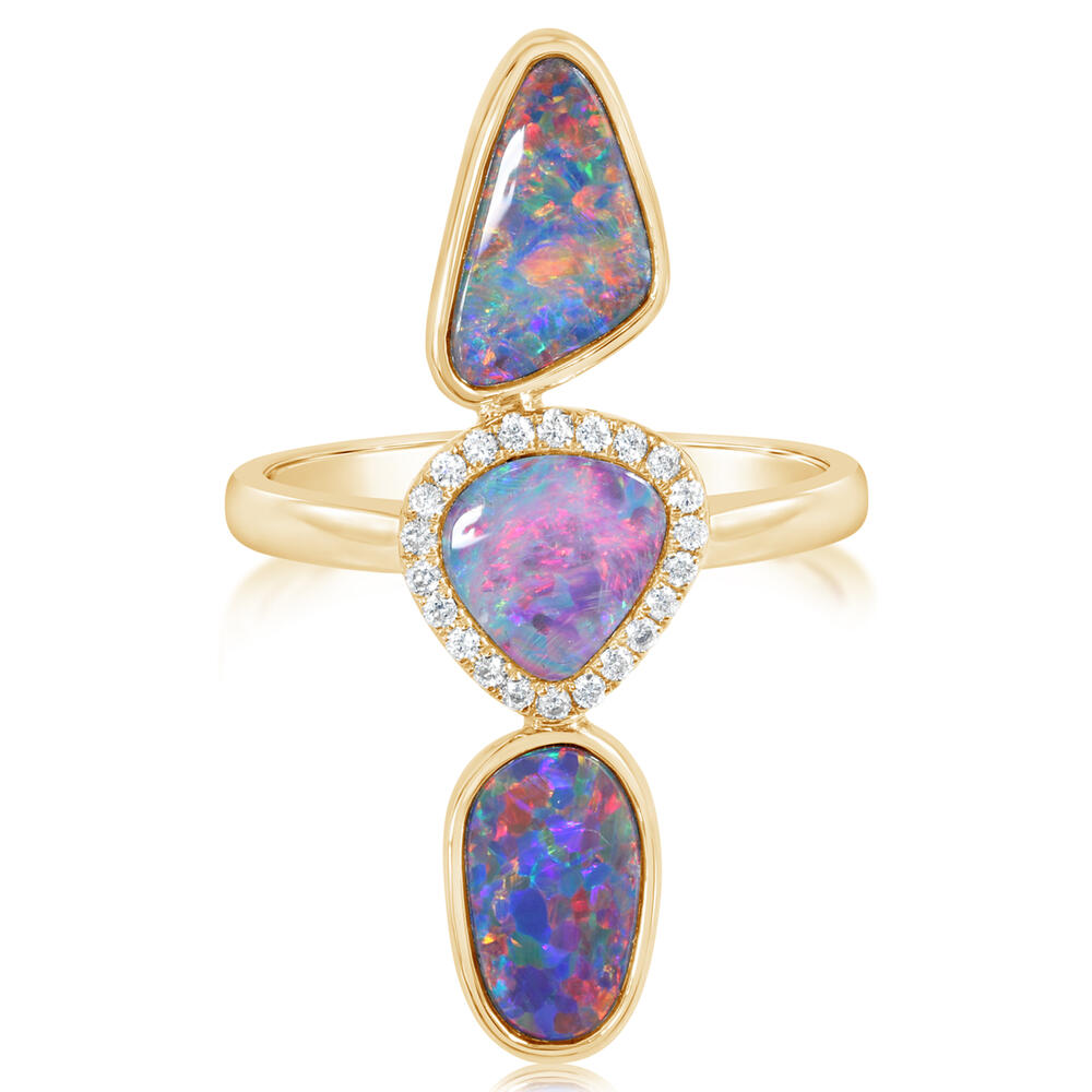 14K Yellow Gold Australian Opal Doublet/Diamond Ring